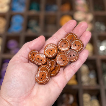 Button, Brown Stitches Pear Wood, 20mm