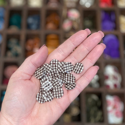 Button, Brown Gingham Resin, 15mm