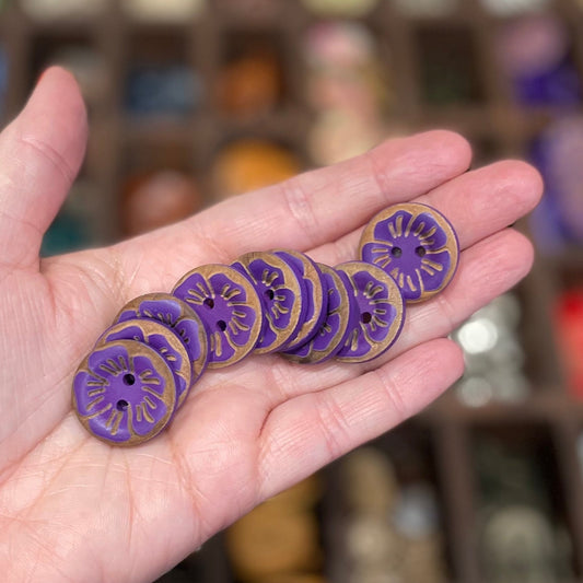 Button, Purple Poppy Pear Wood, 23mm