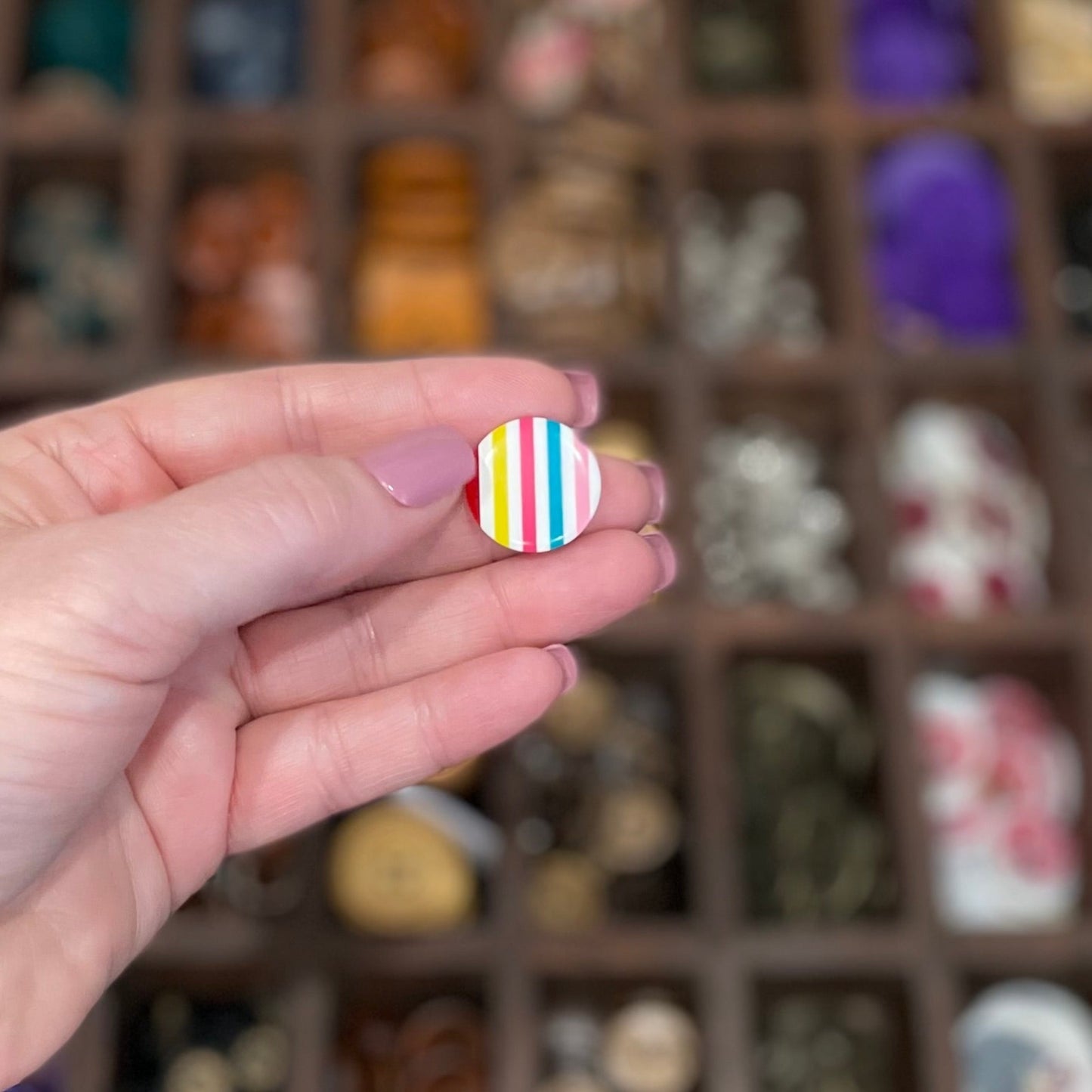 Button, Rainbow Stripes Resin, 20mm