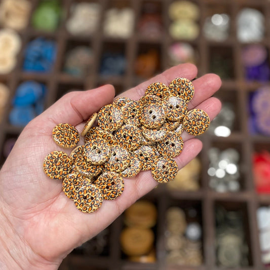 Button, Leopard Print Pear Wood, 18mm