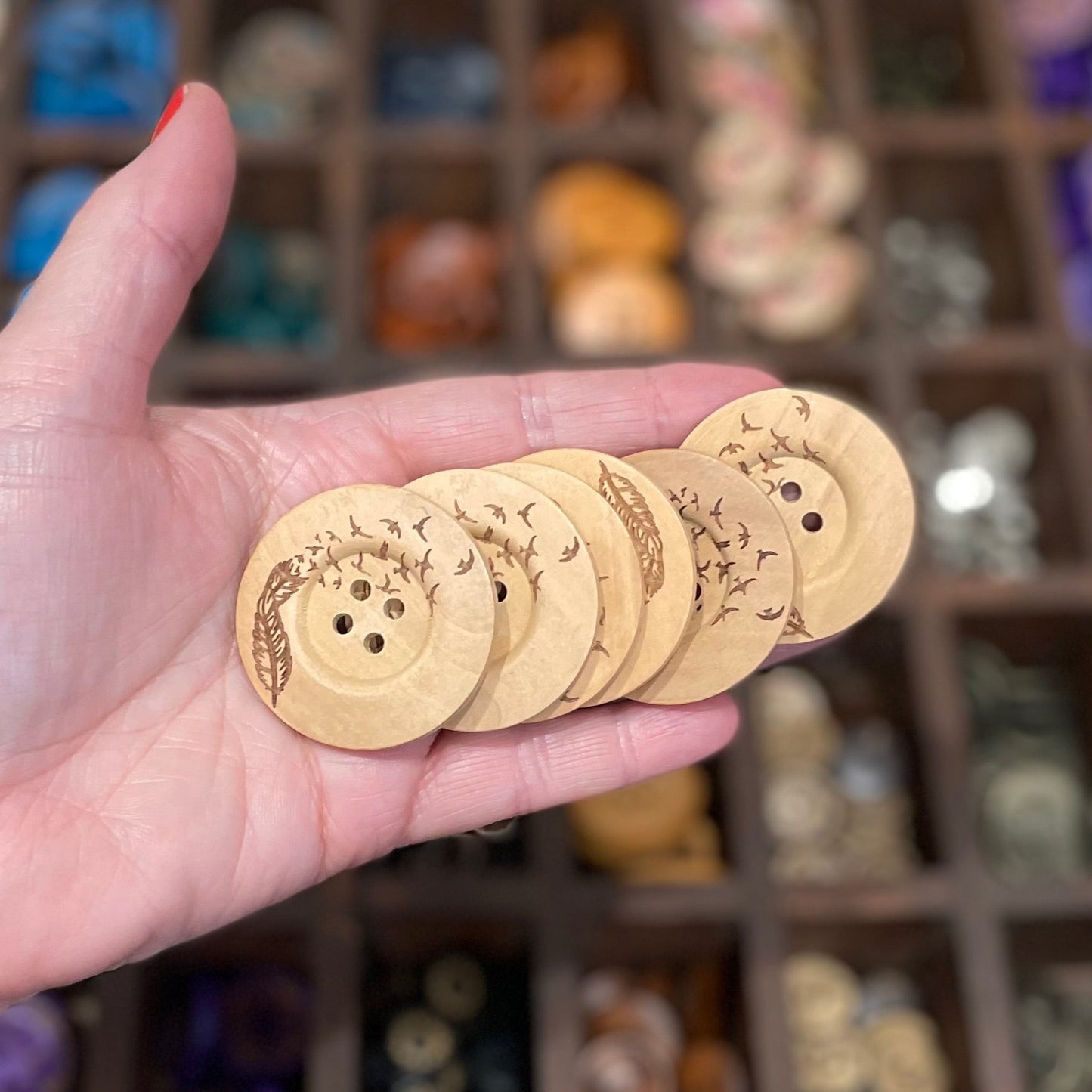 Button, Birds from a Feather Pear Wood, 40mm