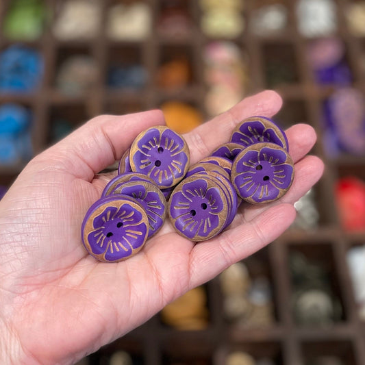 Button, Purple Poppy Pear Wood, 27mm