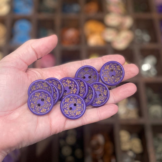 Button, Purple Fleur De Lis Pear Wood, 25mm