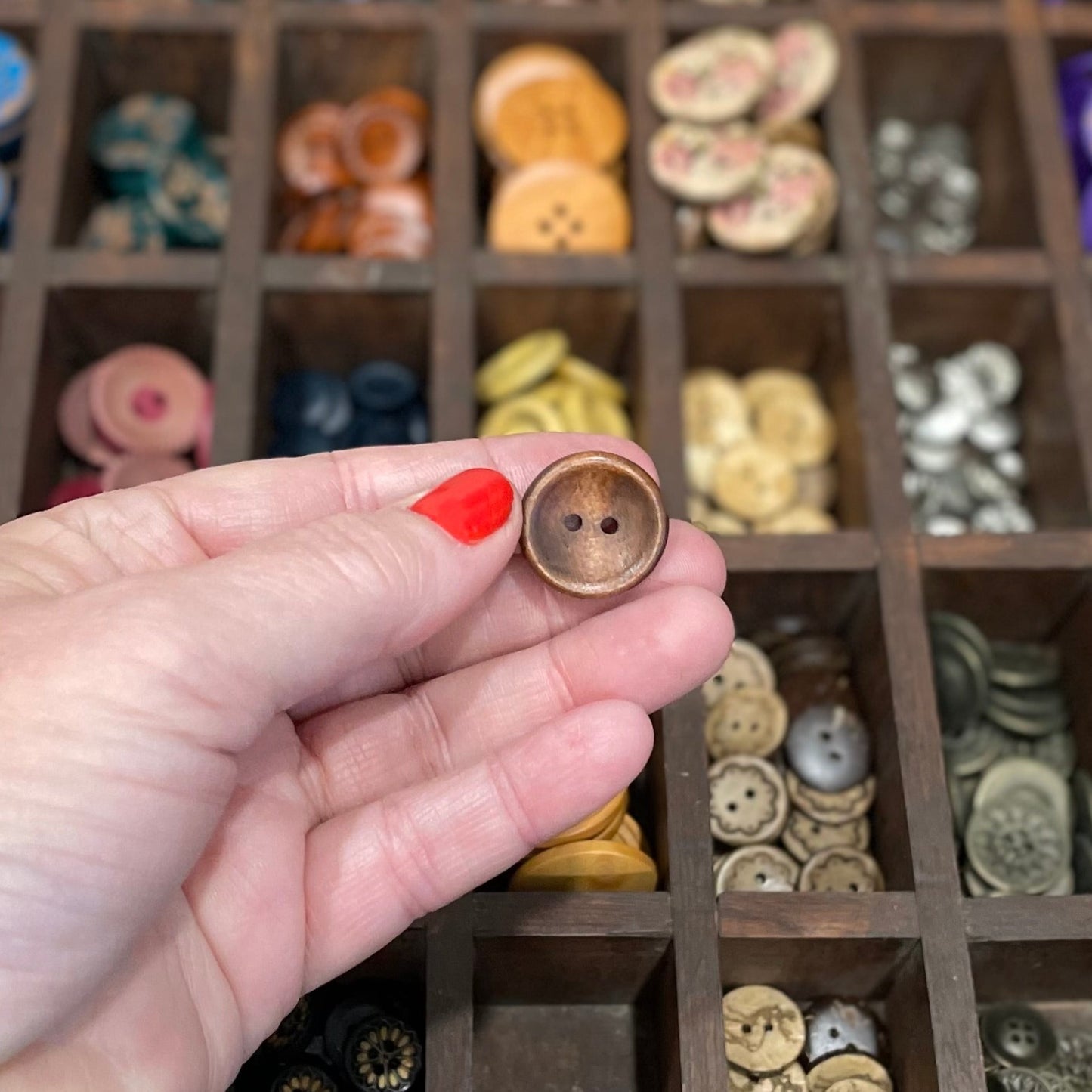 Button, Brown Ombre Pear Wood, 20mm