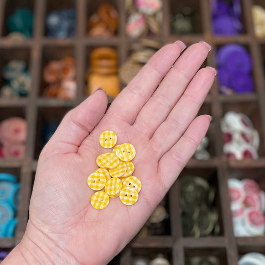 Button, Orange Gingham Resin, 13mm