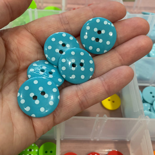 Button, Blue with White Spots Resin, 25mm