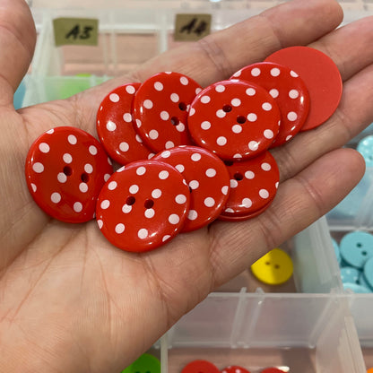 Button, Red with White Spots Resin, 25mm