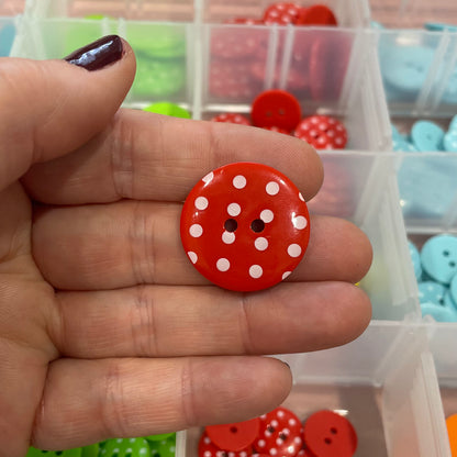 Button, Red with White Spots Resin, 25mm
