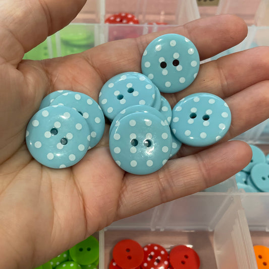 Button, Light Blue with White Spots Resin, 25mm