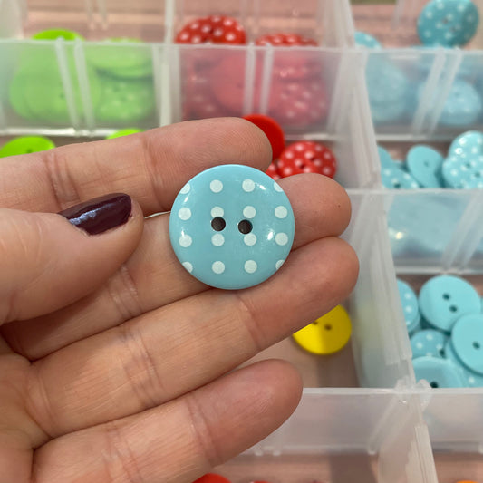 Button, Light Blue with White Spots Resin, 25mm