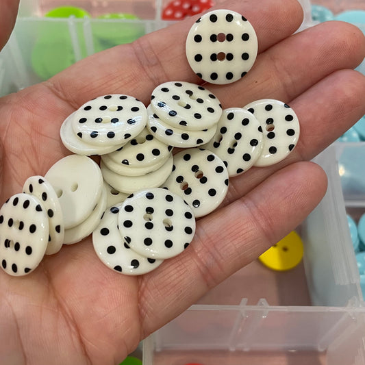 Button, White with Black Spots Resin, 20mm