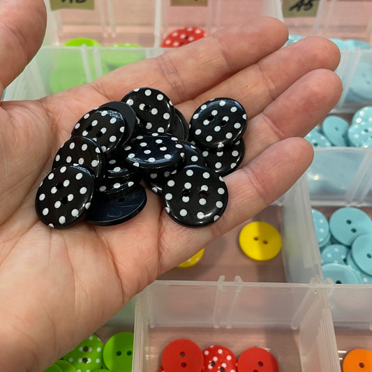 Button, Black with White Spots Resin, 20mm