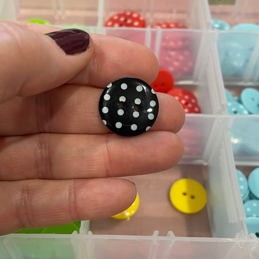 Button, Black with White Spots Resin, 20mm