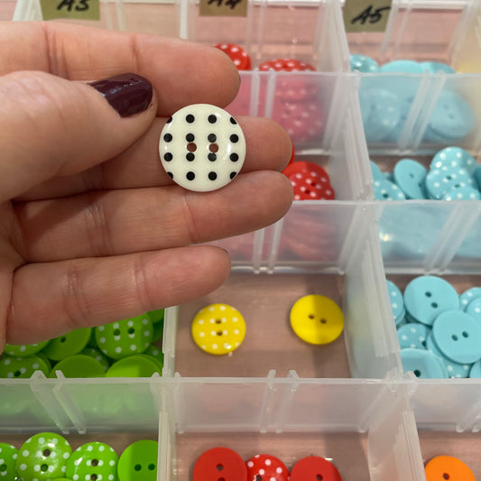 Button, White with Black Spots Resin, 18mm