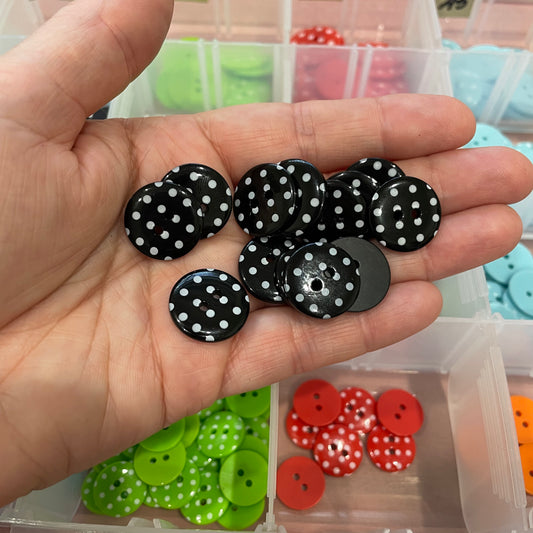 Button, Black with White Spots Resin, 18mm