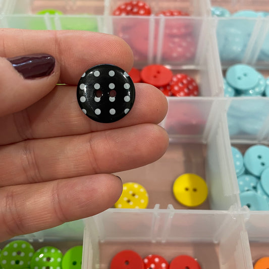 Button, Black with White Spots Resin, 18mm
