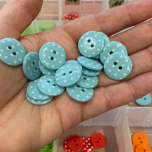Button, Light Blue with White Spots Resin, 18mm