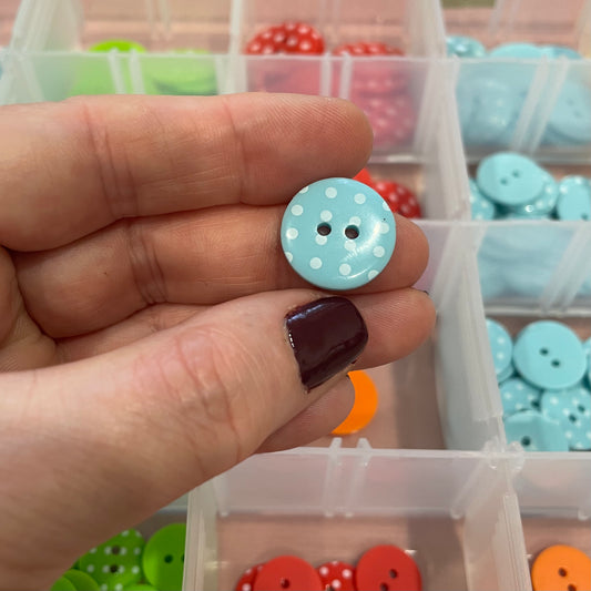 Button, Light Blue with White Spots Resin, 18mm