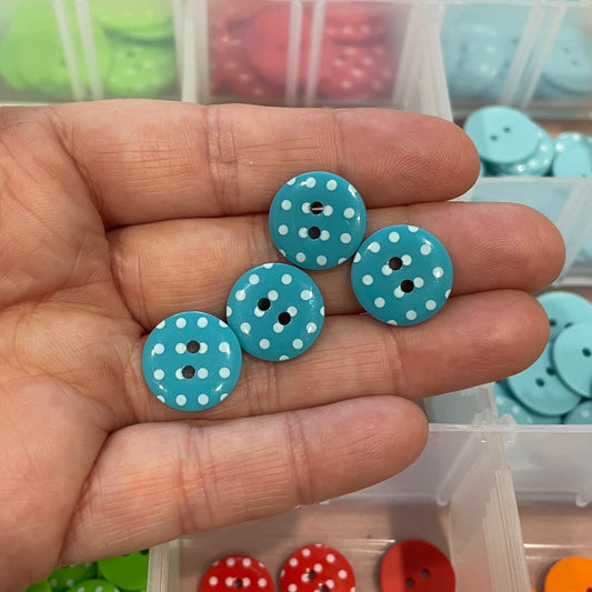 Button, Blue with White Spots Resin, 15mm