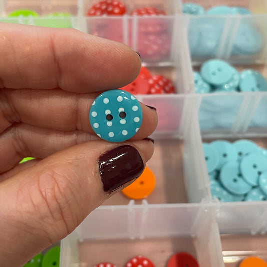 Button, Blue with White Spots Resin, 15mm