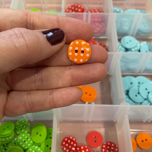 Button, Orange with White Spots Resin, 15mm