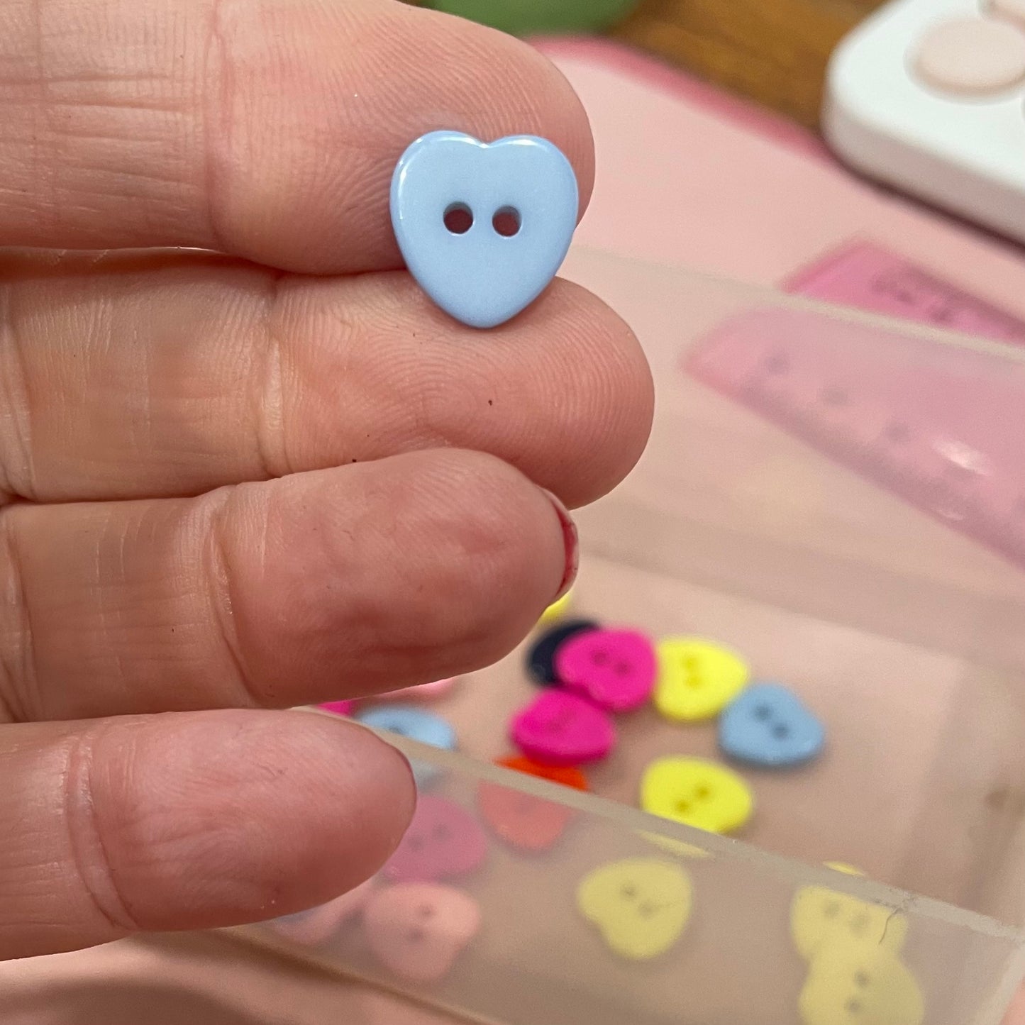 Button, Light Blue Heart Resin, 10mm