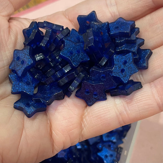 Button, Blue Glitter Star Resin, 14mm