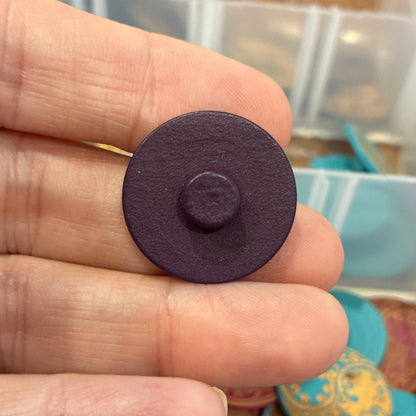 Button, Aubergine Deep Purple Floral Ying Yang Pear Wood, 23mm Shanked