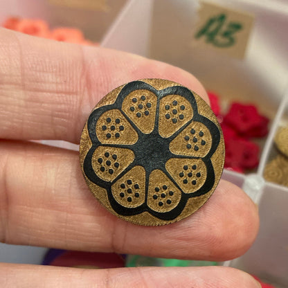 Button, Black Flower Pear Wood, 23mm Shanked