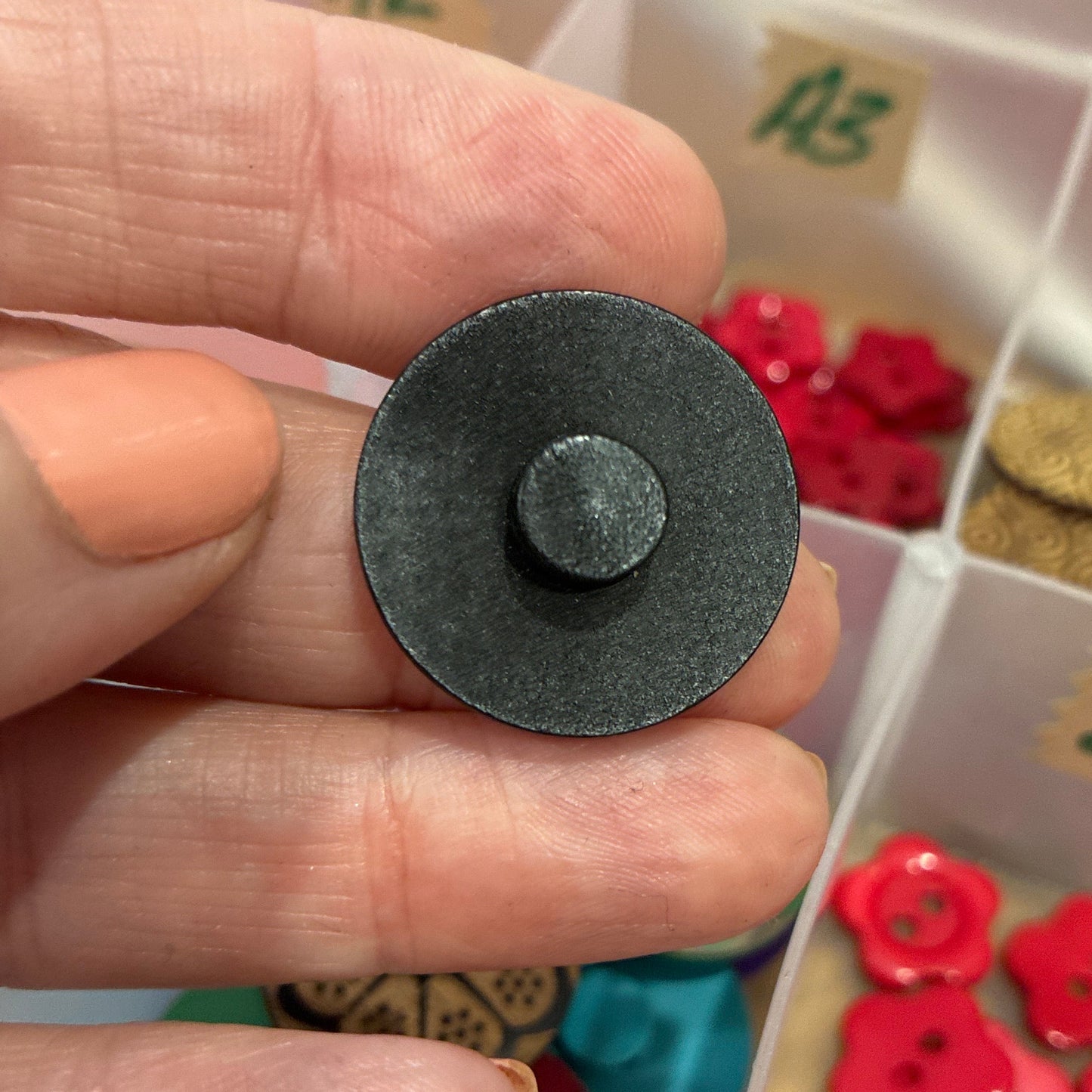 Button, Black Flower Pear Wood, 23mm Shanked