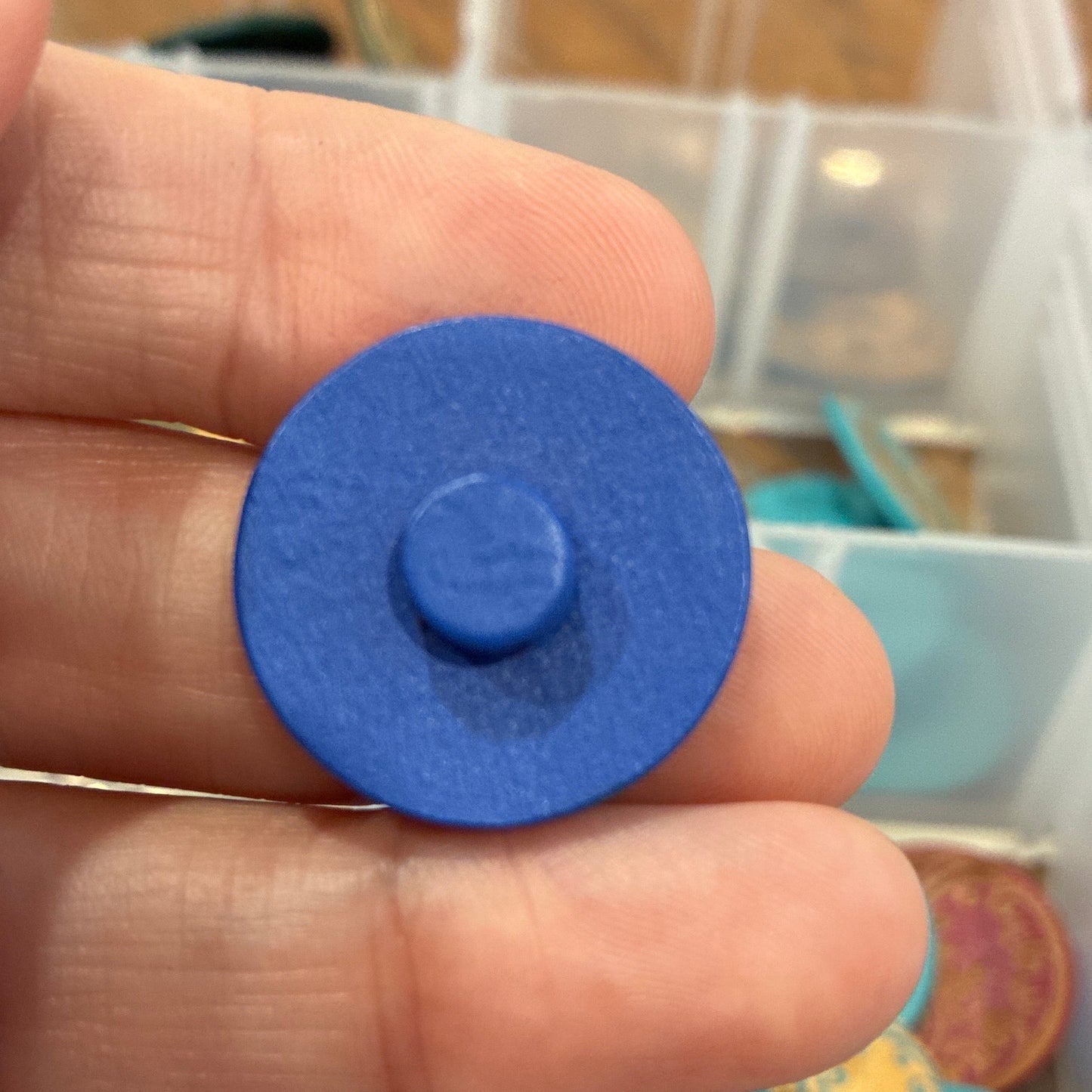 Button, Blue Floral Ying Yang Pear Wood, 23mm Shanked
