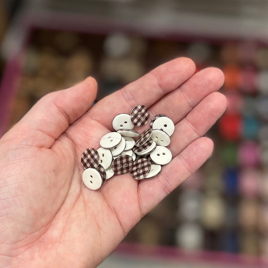 Button, Brown Gingham Resin, 13mm