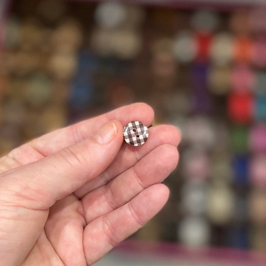 Button, Brown Gingham Resin, 13mm