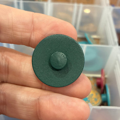 Button, Dark Green Check Pear Wood, 25mm Shanked