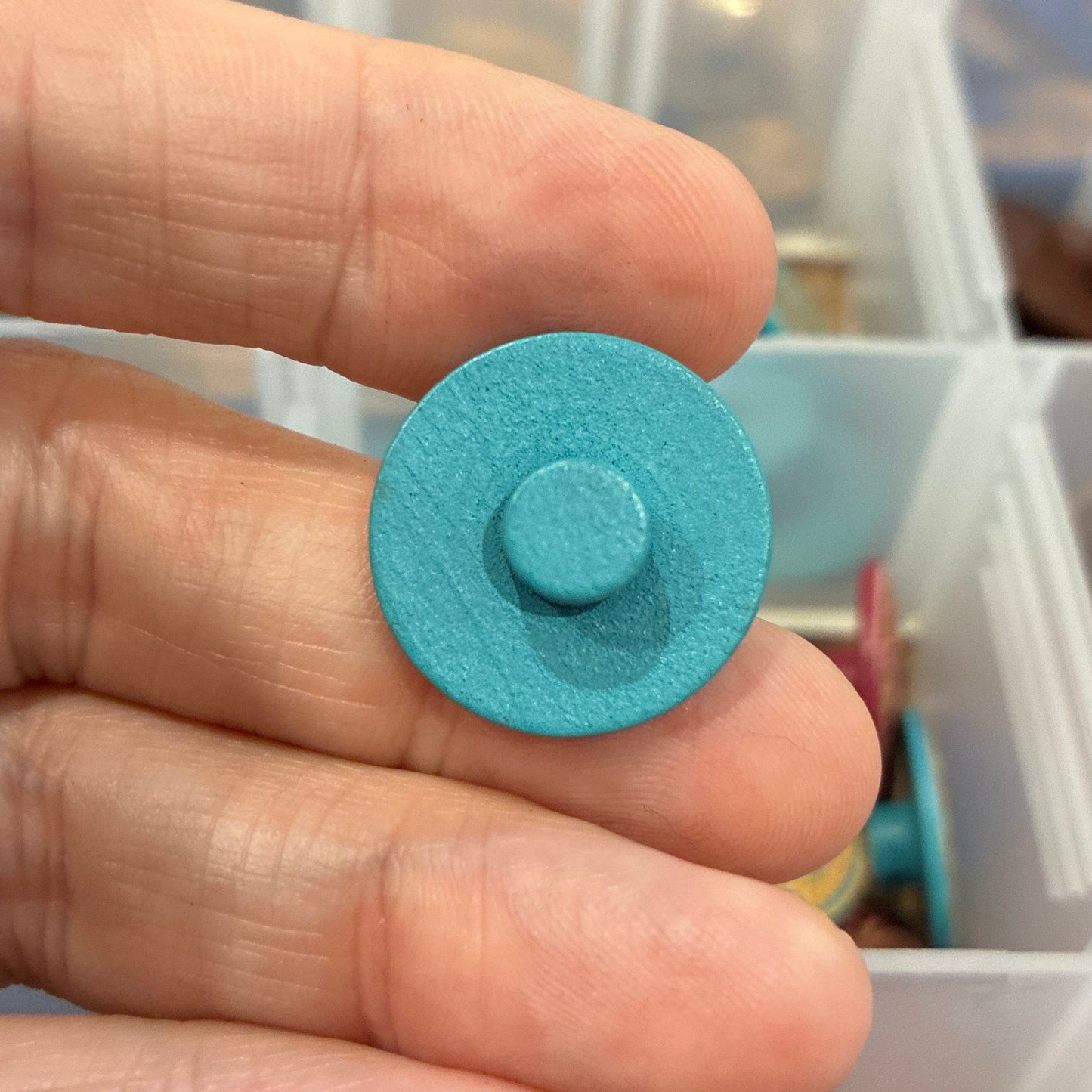 Button, Light Blue Floral Ying Yang Pear Wood, 20mm Shanked
