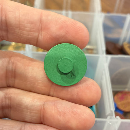 Button, Light Green Check Pear Wood, 20mm Shanked