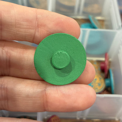 Button, Light Green Check Pear Wood, 25mm Shanked