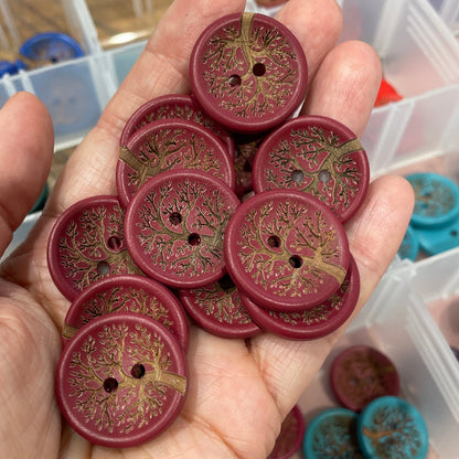 Button, Maroon Tree of Life Pear Wood, 25mm