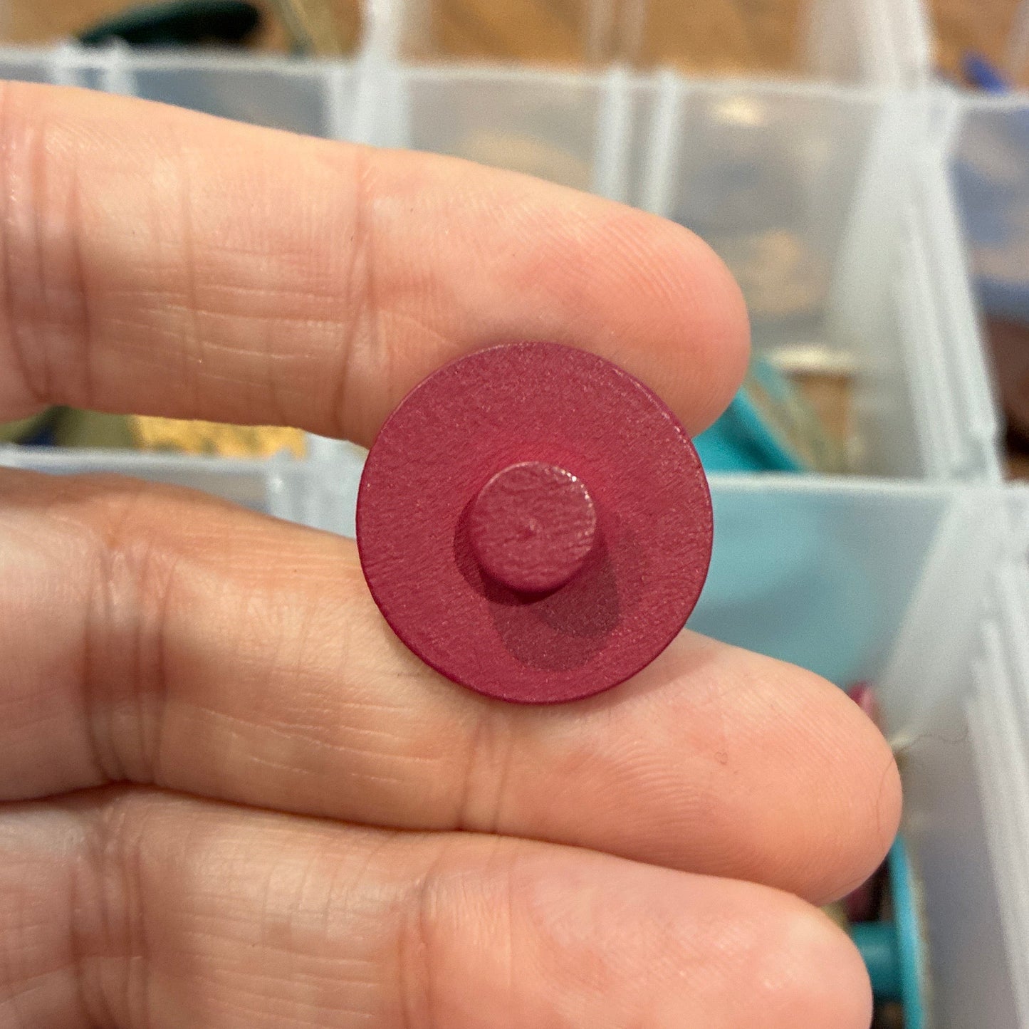 Button, Maroon Floral Ying Yang Pear Wood, 20mm Shanked