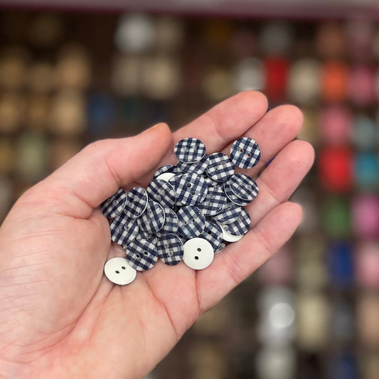 Button, Navy Gingham Resin, 13mm
