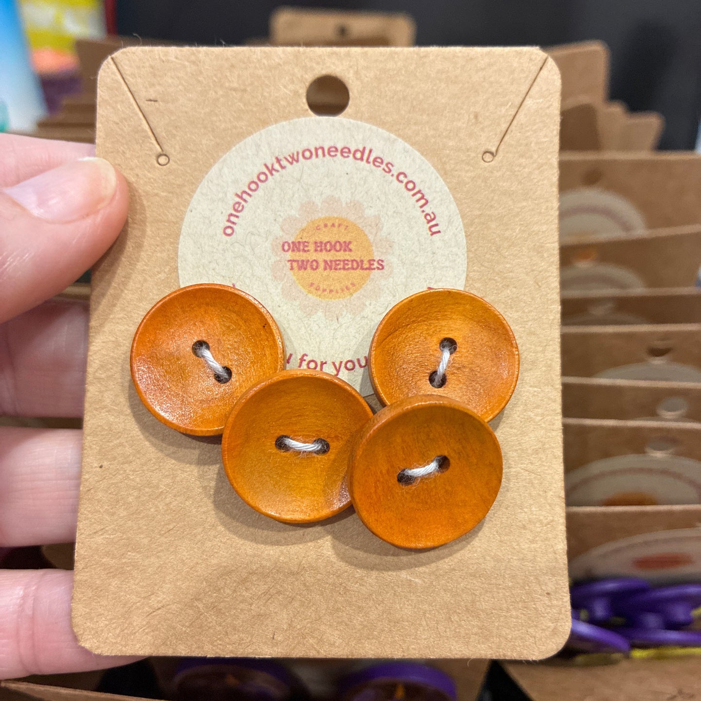 Buttons, Card of 4, Concave Pear Wood, 20mm