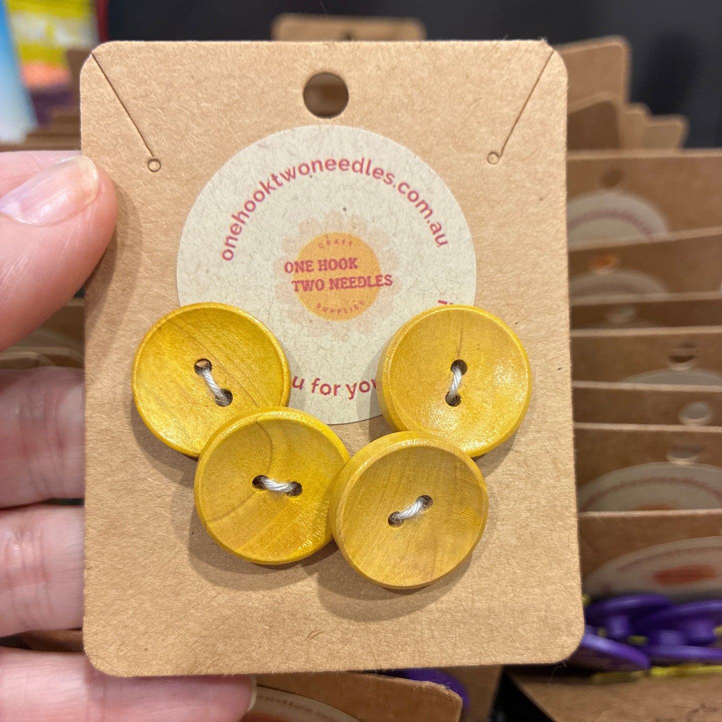 Buttons, Card of 4, Concave Pear Wood, 20mm