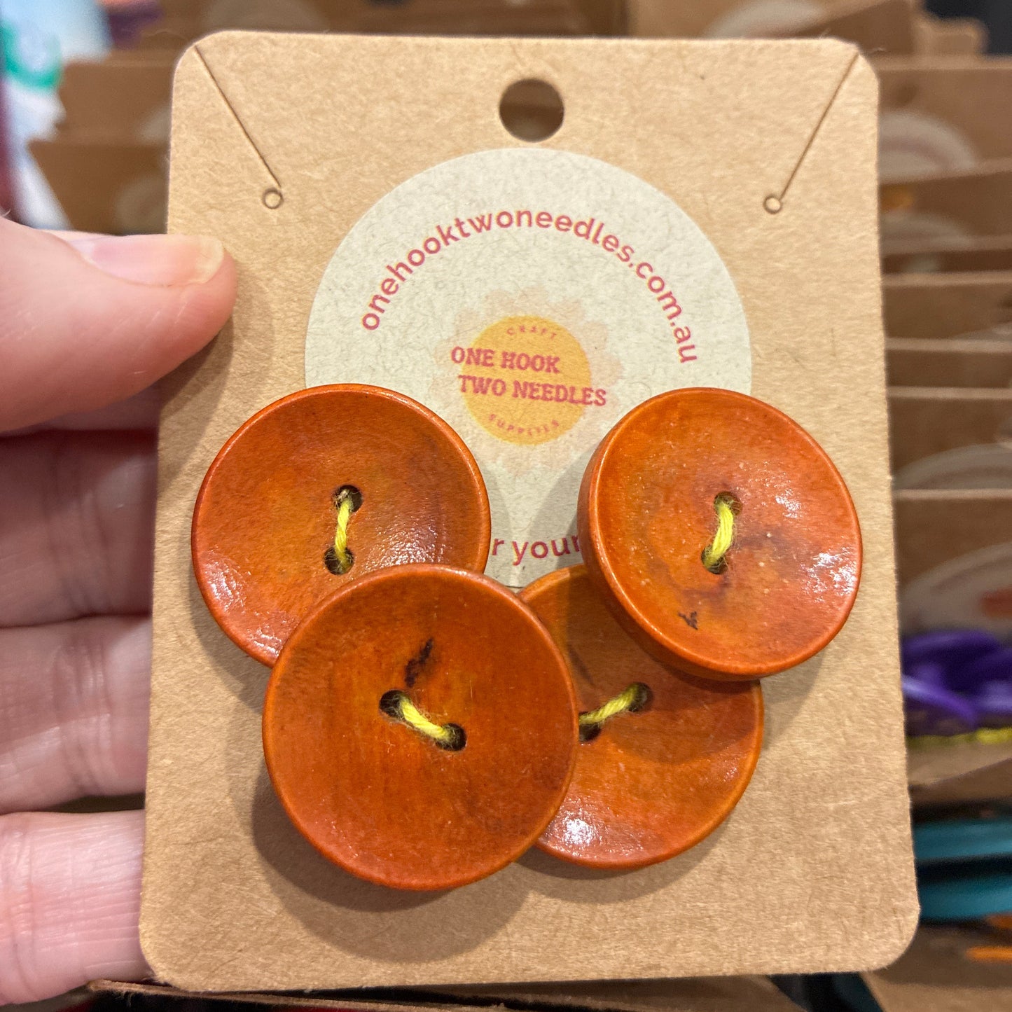 Buttons, Card of 4, Concave Pear Wood, 25mm