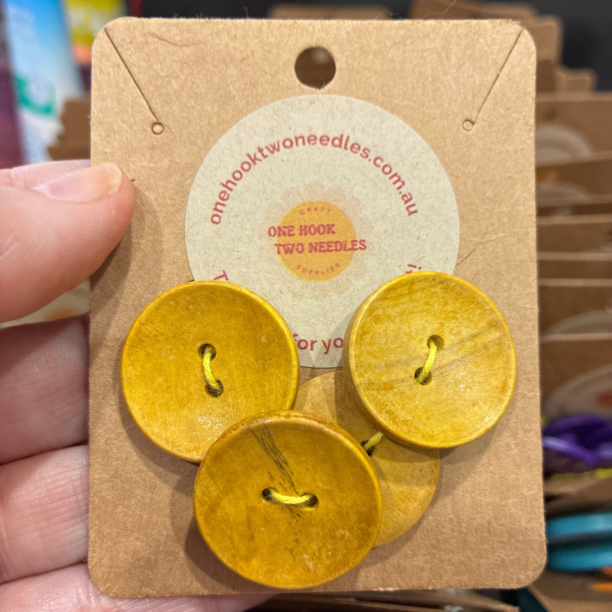 Buttons, Card of 4, Concave Pear Wood, 25mm
