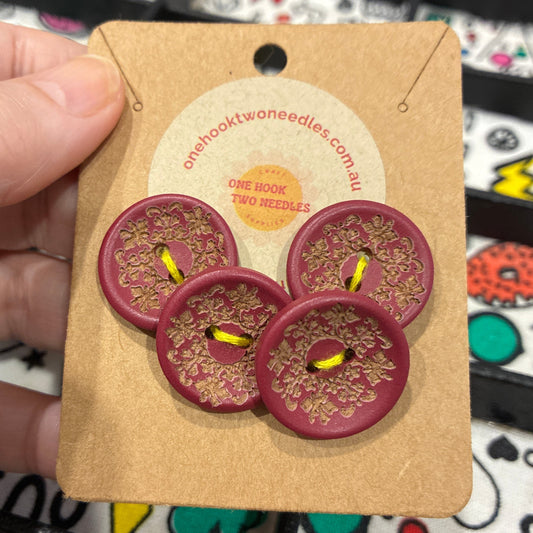 Buttons, Card of 4, Fleur De Lis Pear Wood 23mm