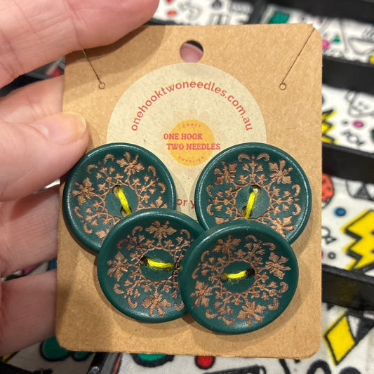Buttons, Card of 4, Fleur De Lis Pear Wood 28mm