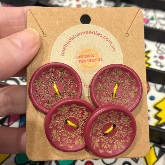 Buttons, Card of 4, Fleur De Lis Pear Wood 28mm