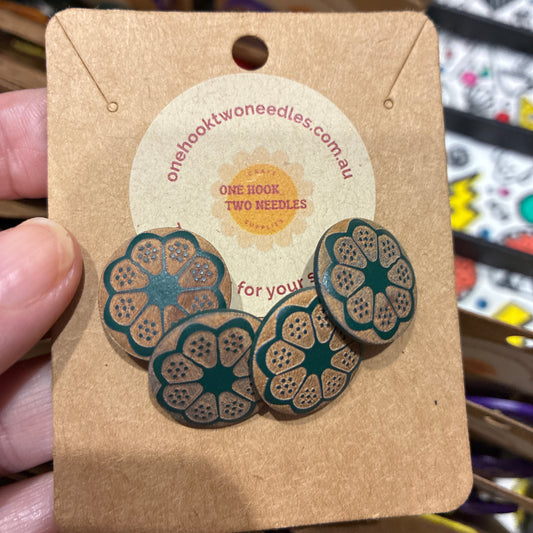 Buttons, Card of 4, Flower Pear Wood, 20mm