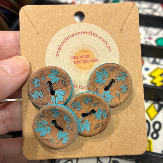 Buttons, Card of 4, Maple Leaf Pear Wood, 23mm